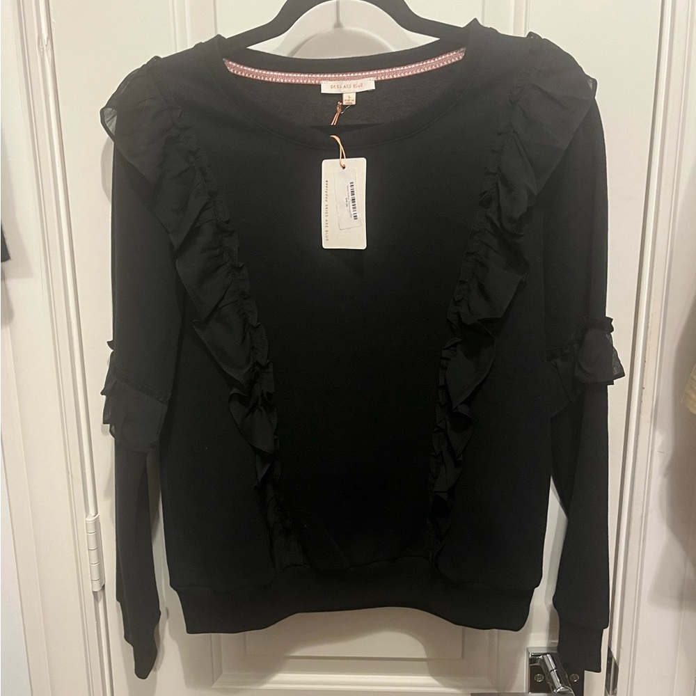 Black ruffle sweatshirt size small nwt